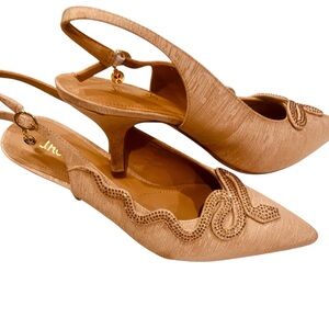 NWOT J.Renee Elegant Tan Slingback heels with bling. Size 12M